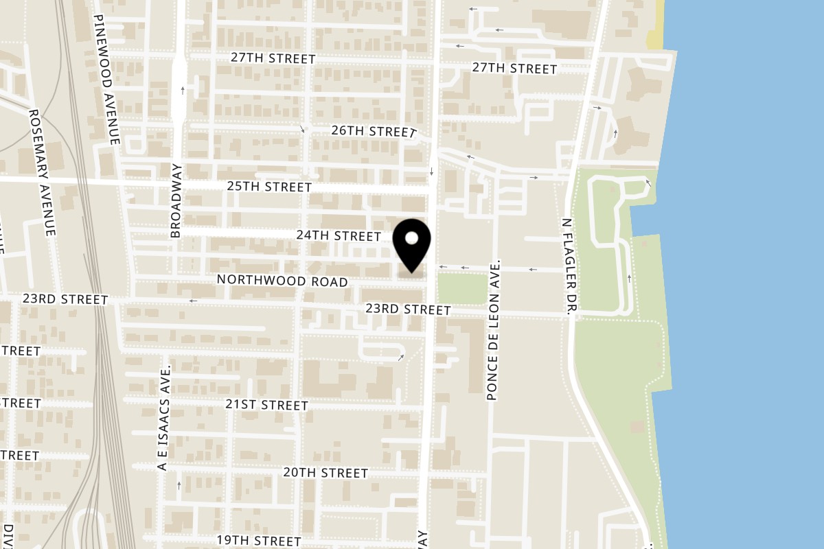 Map showing the location of Flare House American Fusion Cuisine on 407 Northwood Rd in West Palm Beach
